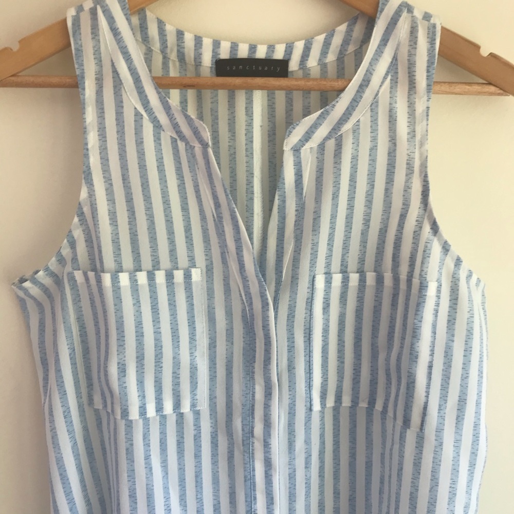 Sanctuary Blue & White Sheer Button Down Top/Blouse - Picture 6 of 11